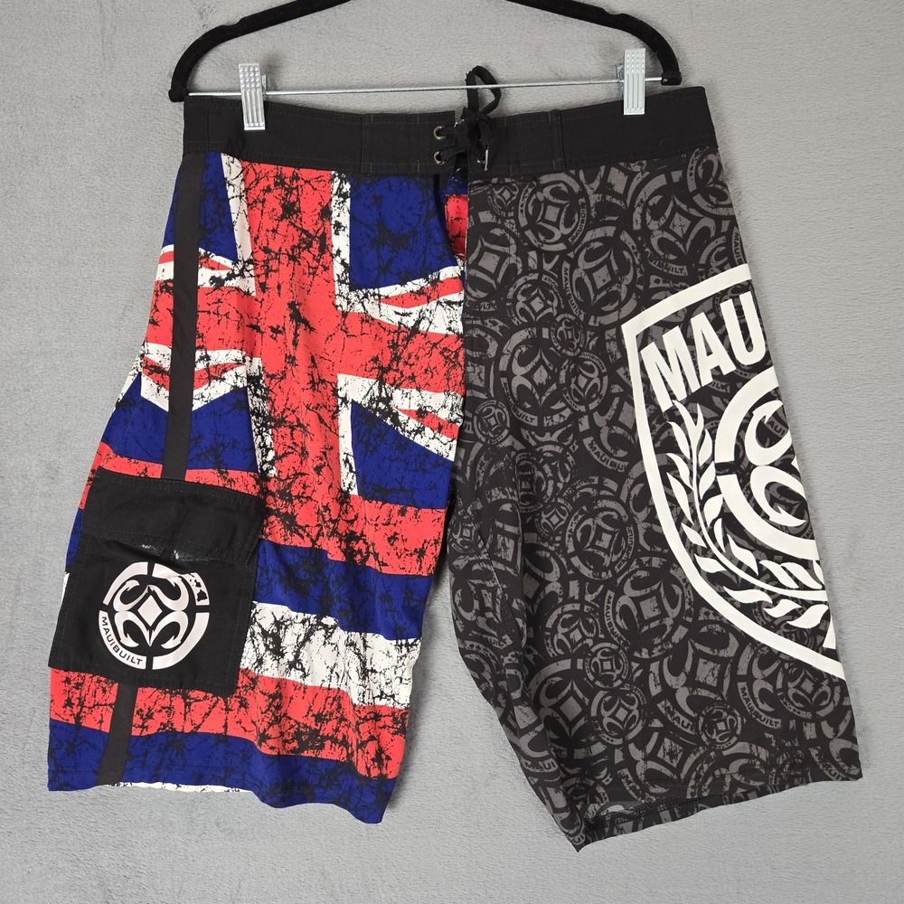 Maui Built Board Shorts Mens 34 Maui‎ Oahu Hawaii Island Flag Surf Swim